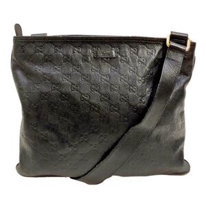 GUCCI GG Monogram Black Leather Oversized Top Zipper Closure Messenger Bag